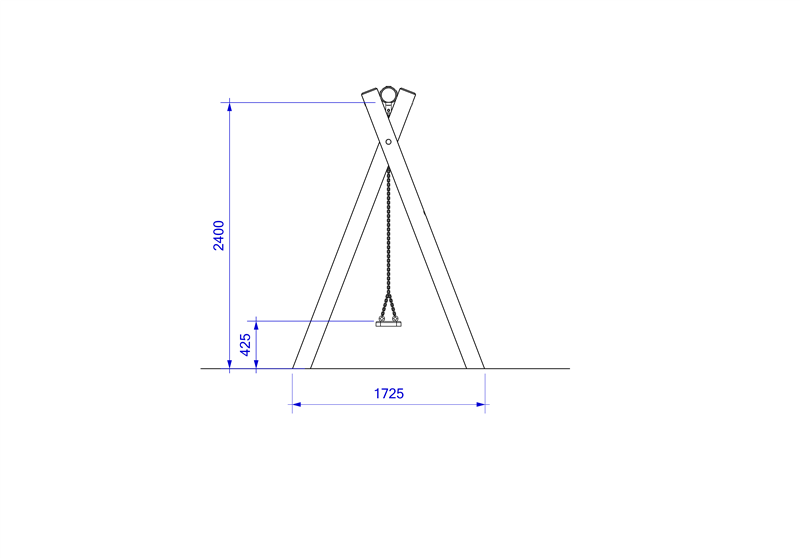 Technical render of a Timber Swing (2.4M) with Two Flat Seats